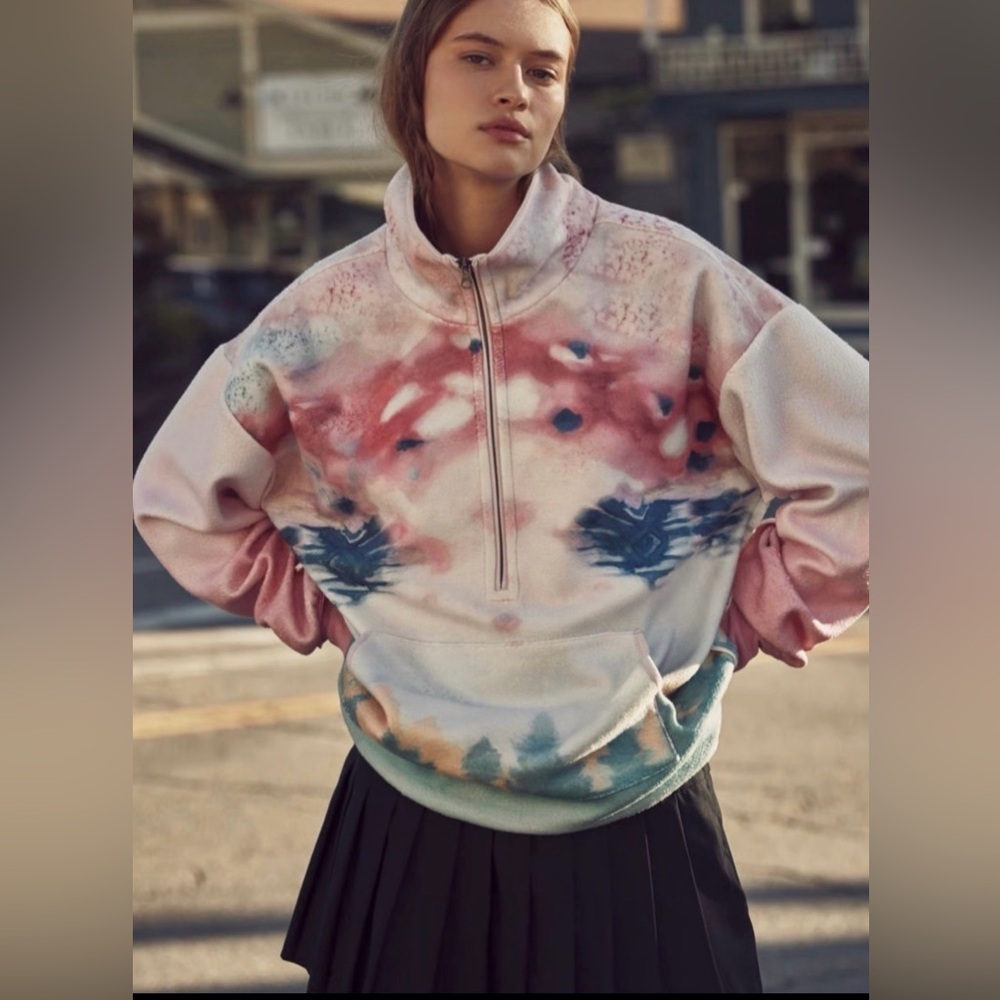 Pilcro by Anthropologie Half-Zip Pullover Sweatshirt Watercolor XS
